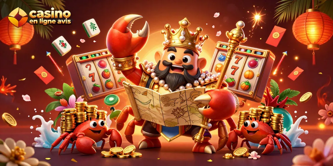 Jouez au casino en ligne avis sur cette scène dynamique avec un crabe roi et des éléments de jeu.