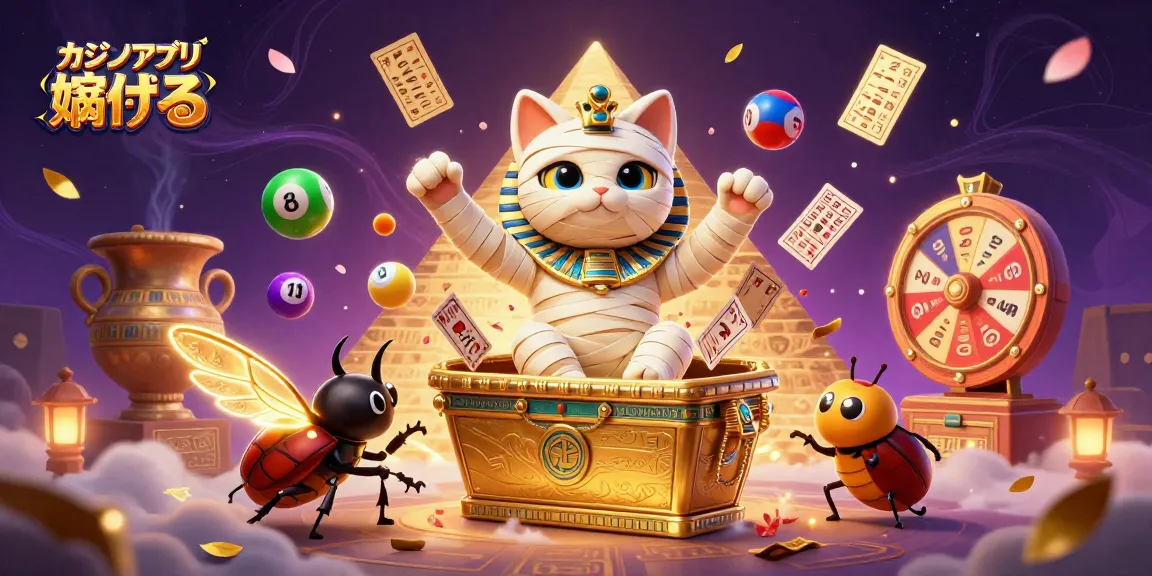 カジノアプリ 稼げるで優勝するために、エジプトのミイラキャットが黄金のサルコファガスから飛び出すシーン。