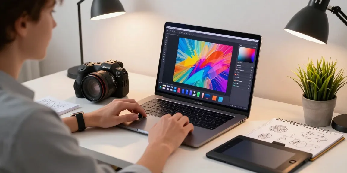 Creative professional using nano banana 2 AI image editor at a modern workspace, showcasing dynamic digital art.