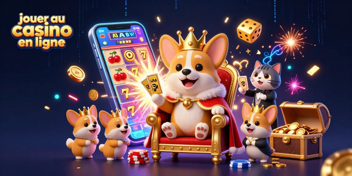 Jouer au casino en ligne avec un corgi royal et des éléments de jeux riches en couleurs.