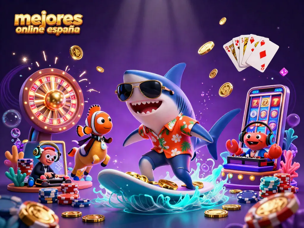 Ilustra el divertido mundo de los mejores casinos online en España, lleno de acción y casino.