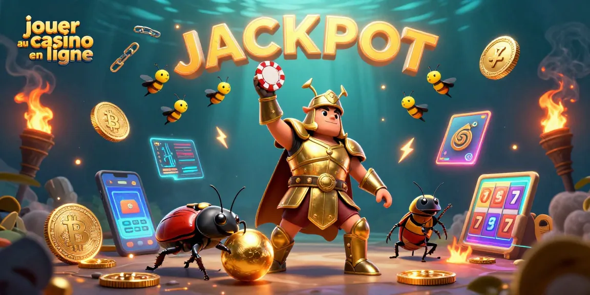 Jouer au casino en ligne avec un scarabée héroïque dans une scène dynamique de jackpot.