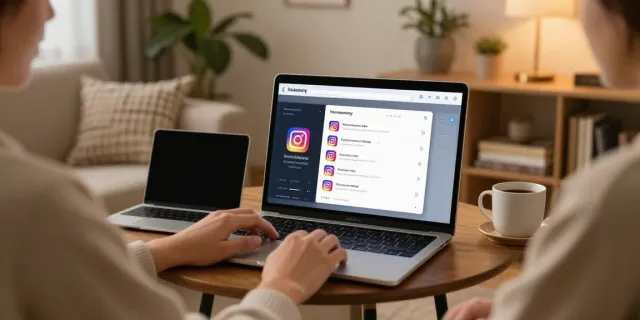 Engaging with the Insanony app for anonymous Instagram story viewing in a cozy digital workspace.