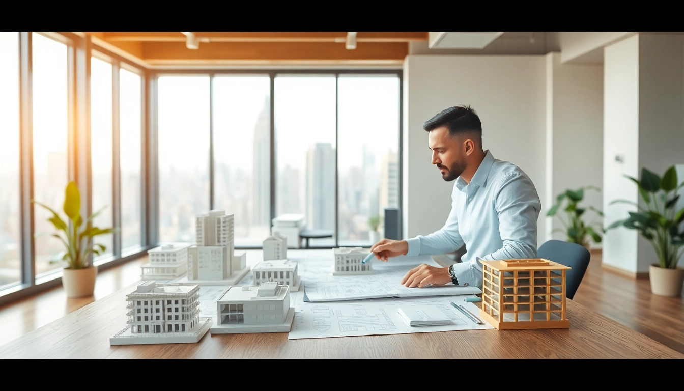 Showcase architectural design services in a bright office, highlighting creativity and collaboration.