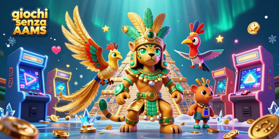 Scopri i giochi senza AAMS in un'illustrazione 3D colorata con simboli di gioco e divertimento.