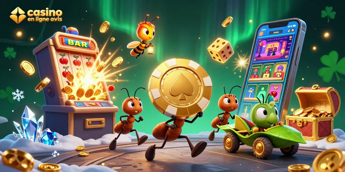 Avis de casino en ligne : fourmis en fuite avec des jetons, explosions de gains et ambiance festive.
