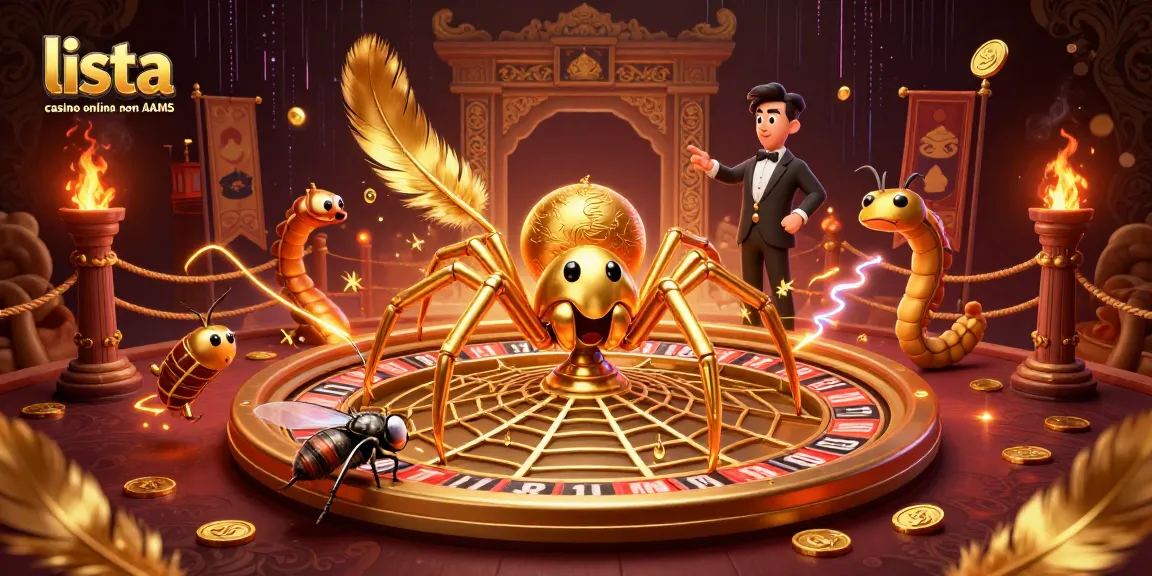 La lista casino online non AAMS mostra un ragno d'oro che scommette all'interno di un casinò vivace.