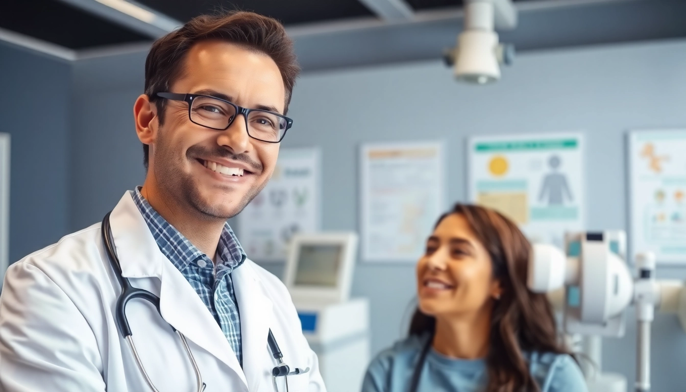 Conducting a full body health check Sydney in a professional medical setting with a doctor and patient.