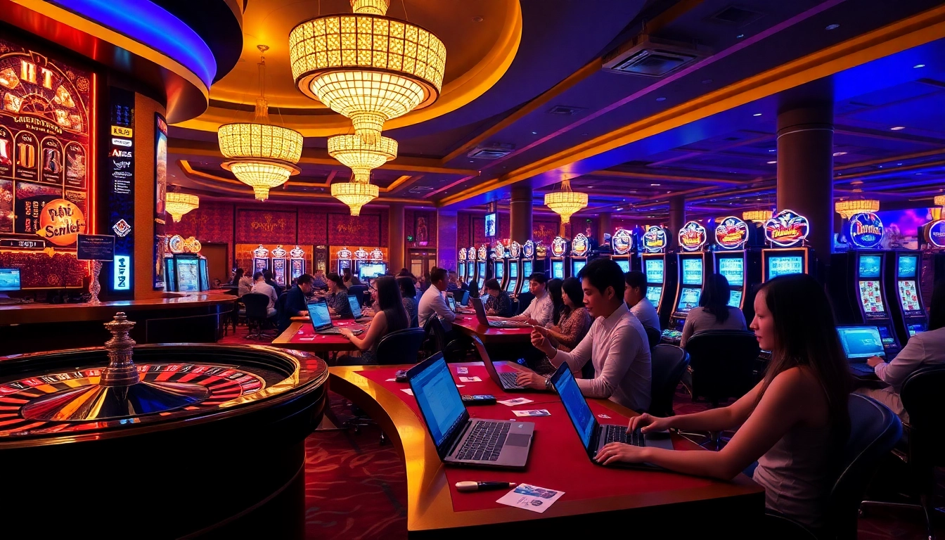 Engage with thrilling games at rikvip.gb.net casino featuring vibrant roulette tables and excited players.