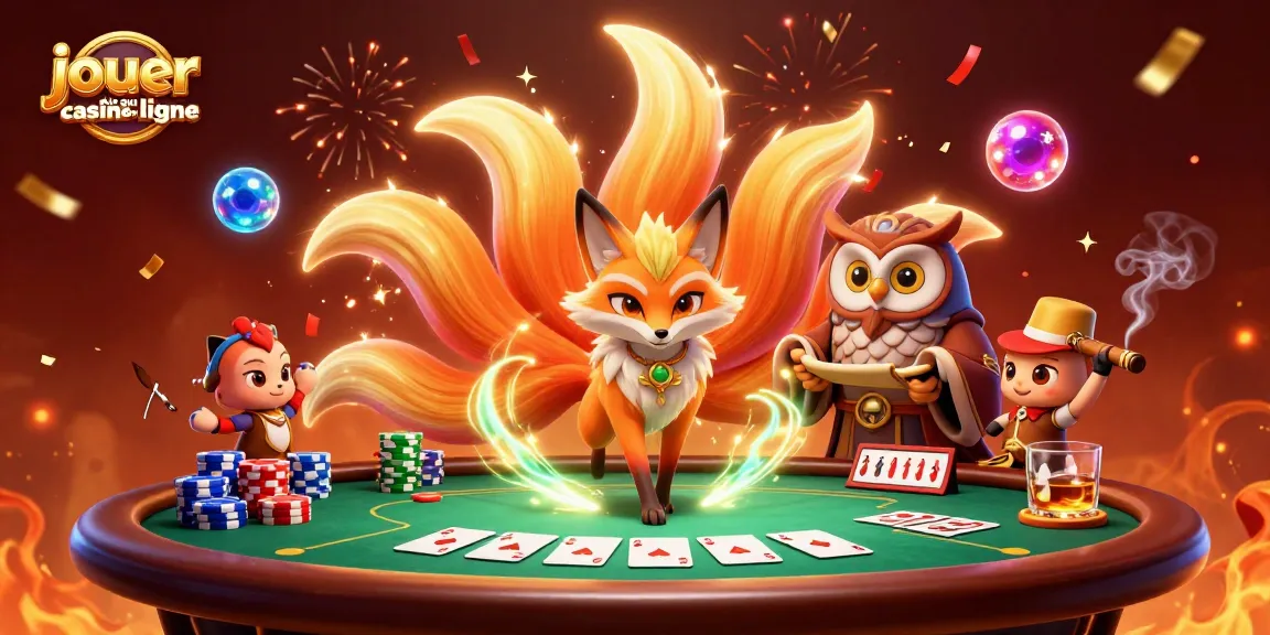 Jouer au casino en ligne avec une illustration dynamique et colorée de personnages animés au poker.