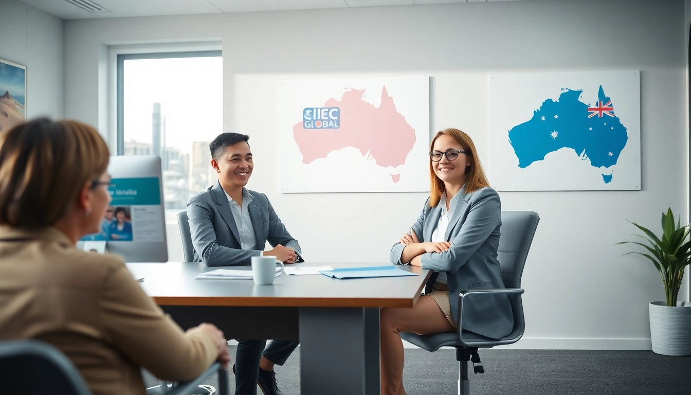 Partner Visa agent in Australia consulting with clients in a professional office setting