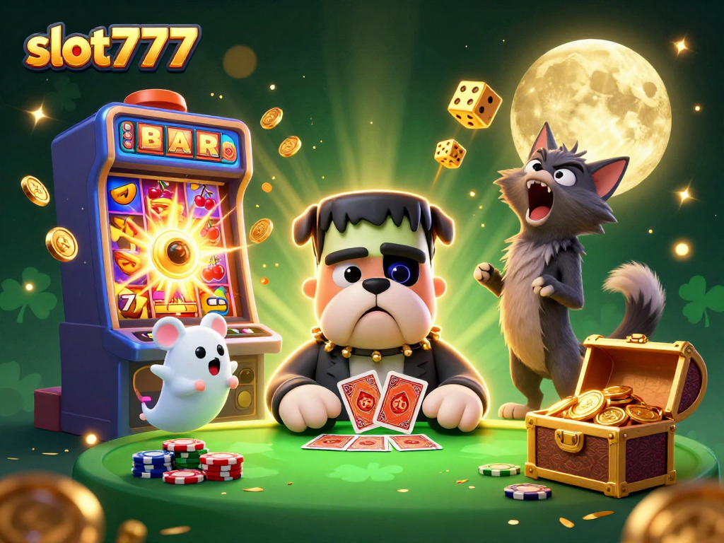Experience thrilling gameplay with slot777's vibrant slot machine and cartoon characters celebrating luck and winnings.