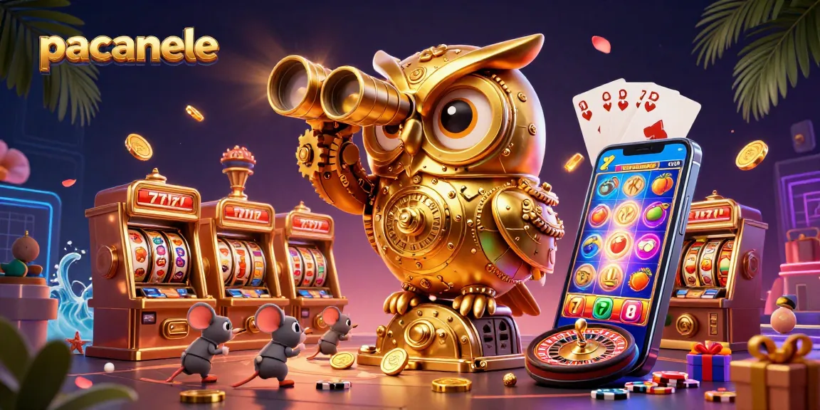 Păcănele captivante la SLOT.MD, cu un bufnită aurie și șobolani jucând în jurul aparatelor de slot.