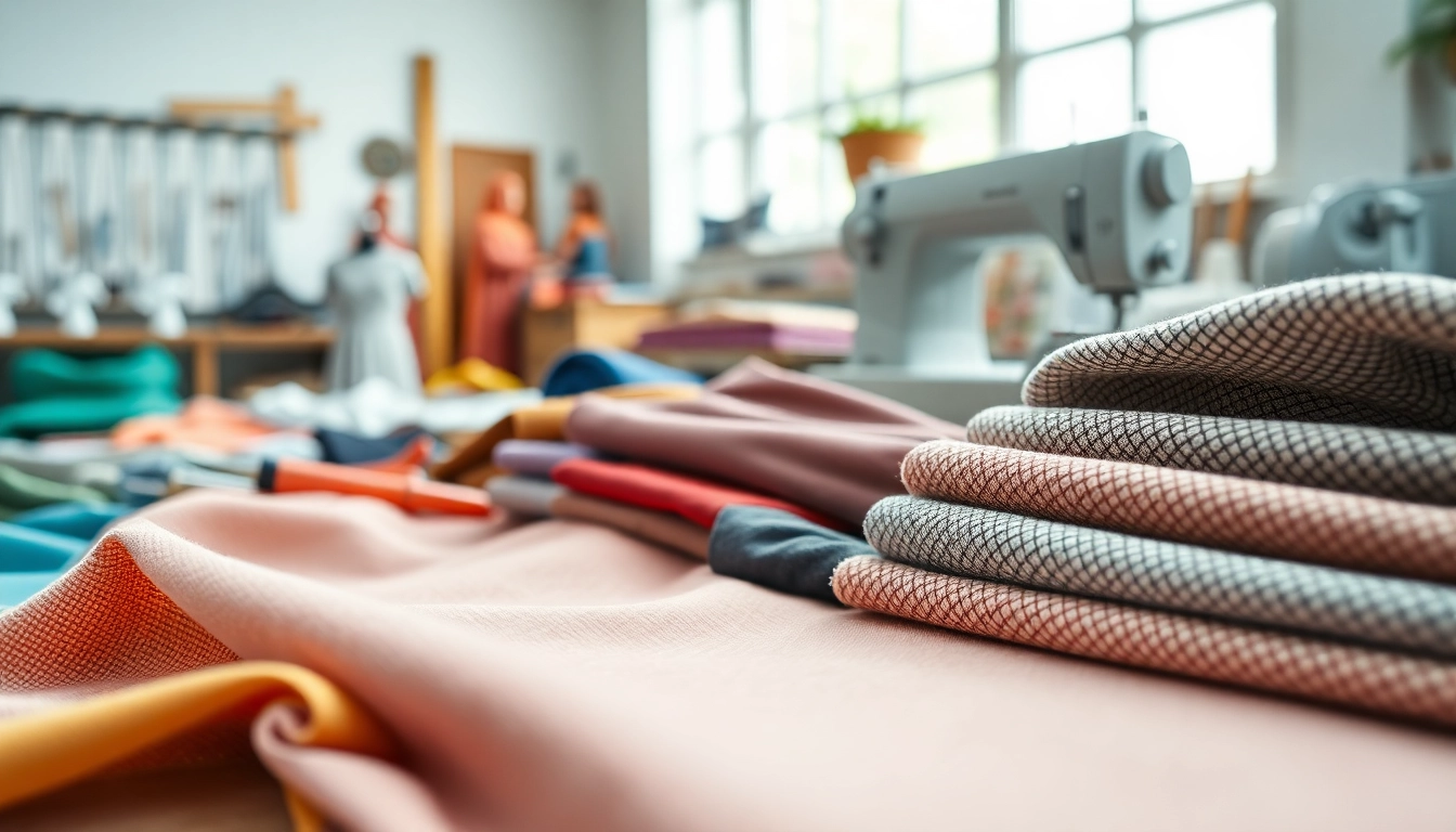 Uitgebreide selectie van kant stof voor kleding die netjes is gepresenteerd in een atelier.