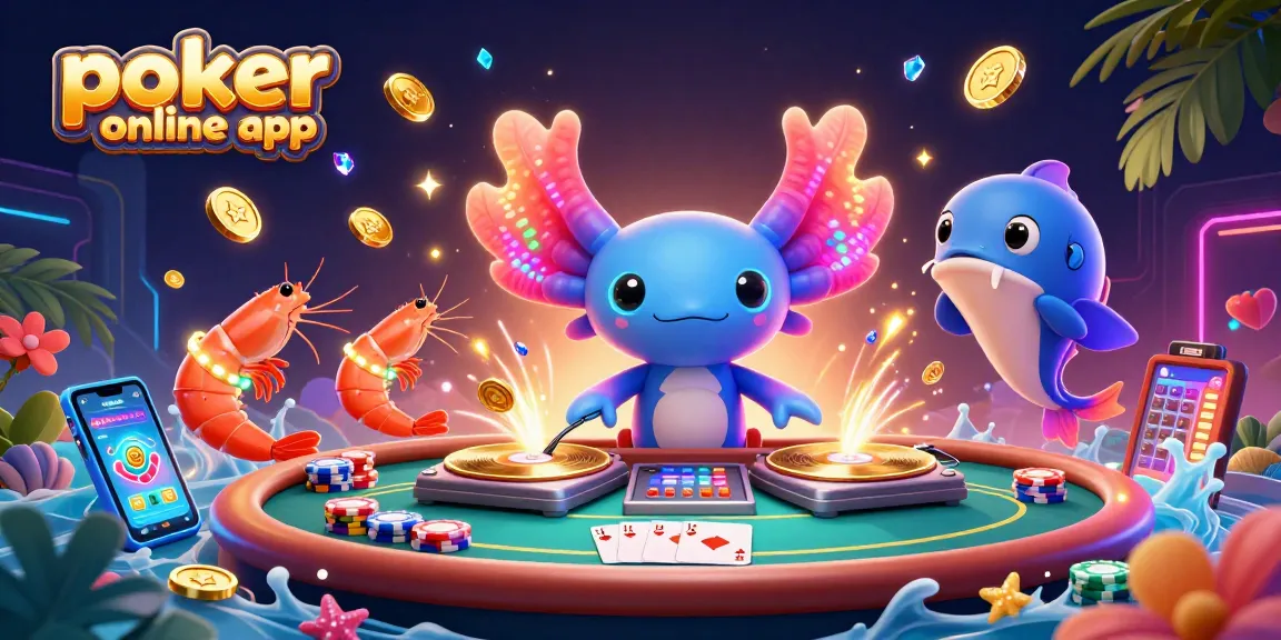 Giocare a poker online app con personaggi vibranti e azioni dinamiche in un ambiente festoso.