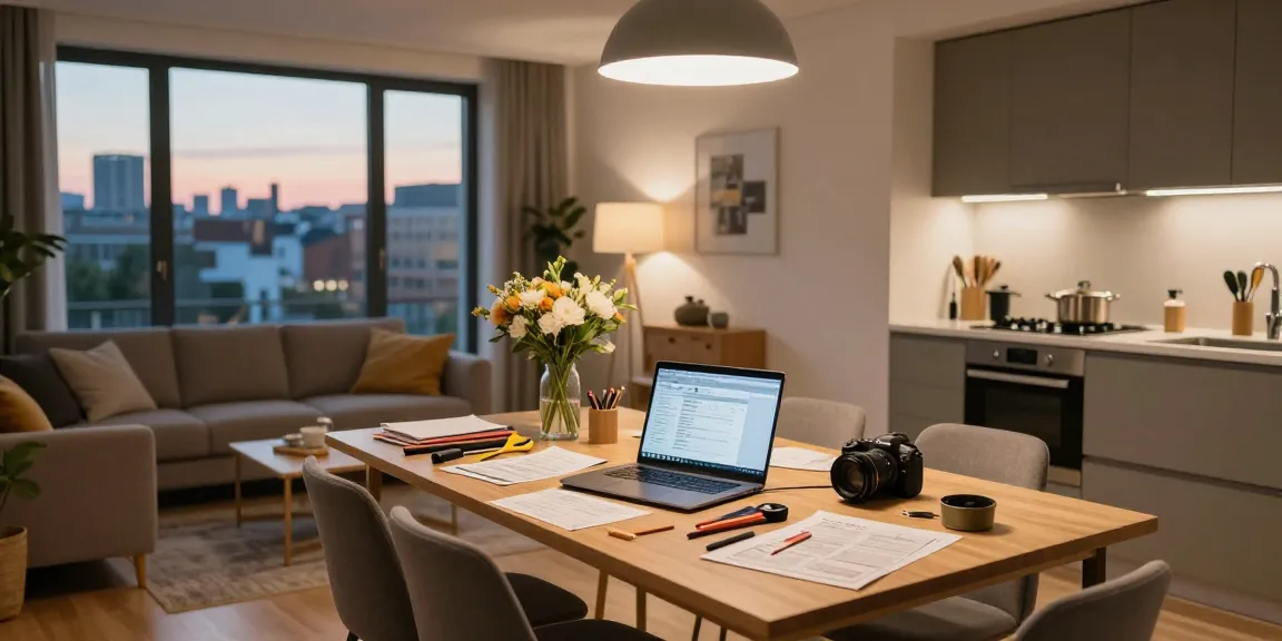 Monteurzimmer Hannover: Gemütliches Apartment mit Arbeitsbereich und Stadtblick.