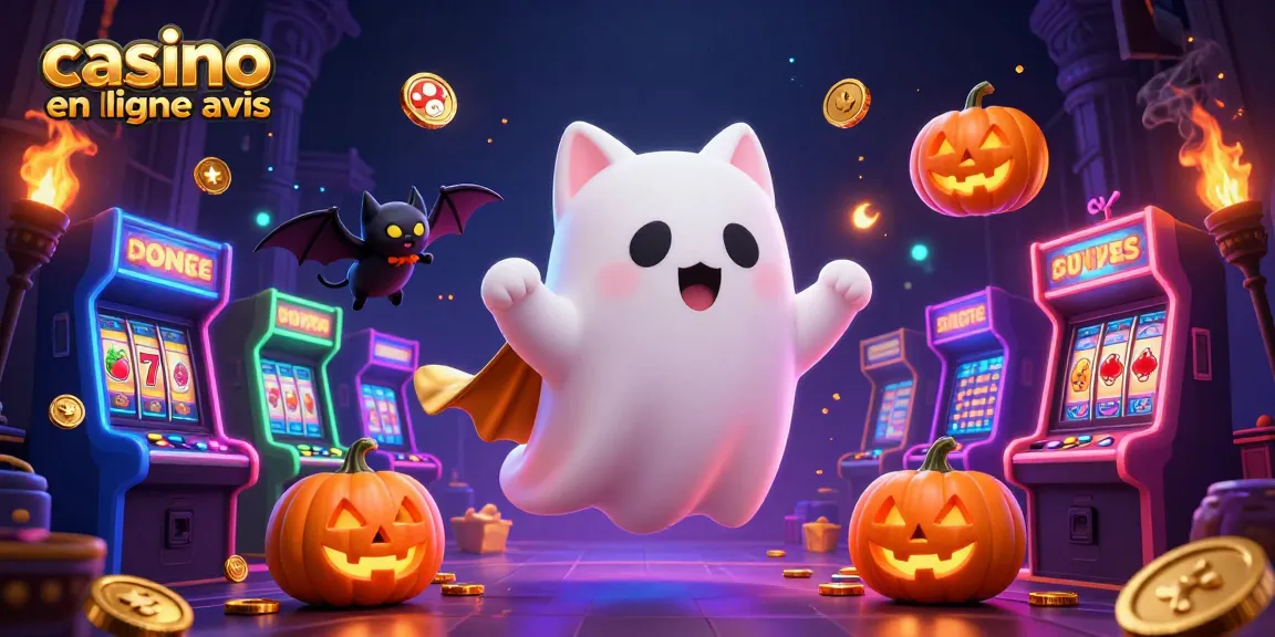 Évaluation du casino en ligne avis avec un chat fantôme et une chauve-souris, ambiance de jeu captivante.
