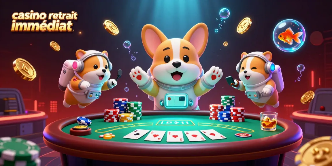 Animation engageante sur le thème du casino retraçant le concept de casino retrait immédiat avec un corgi astronaute.