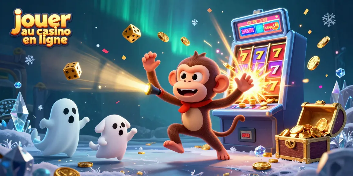 Jouez au casino en ligne avec une illustration 3D captivante d'un singe poltergeist et un chiot