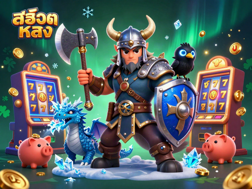 เกมสล็อต เว็บสล็อตตรง พร้อมสัญลักษณ์โชคดีและตัวละครต่อสู้ในคาสิโนที่มีสีสัน