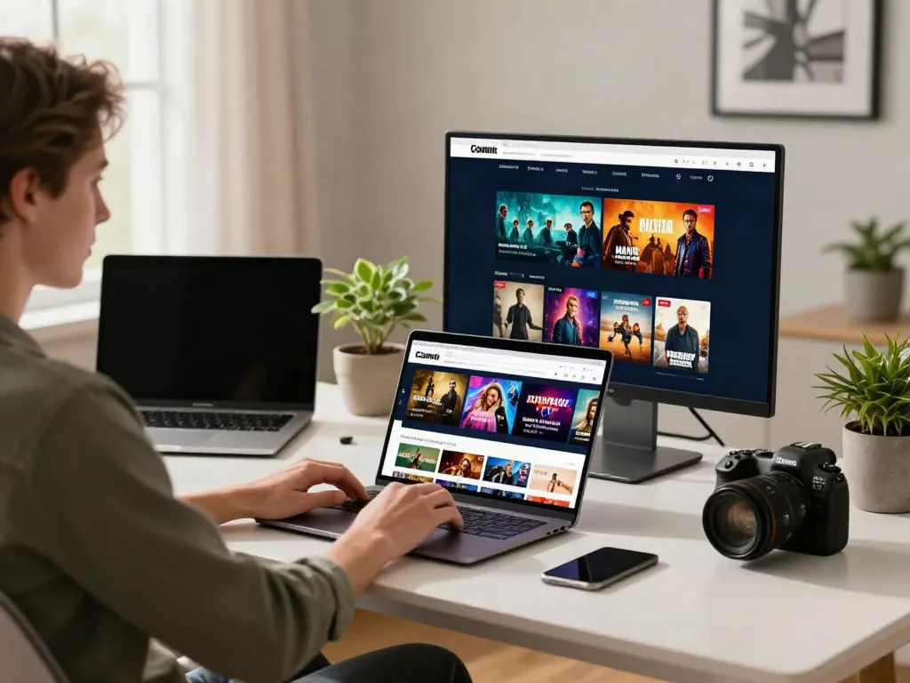 ZoeChip streaming experience in a modern home office showcasing vibrant web graphics.