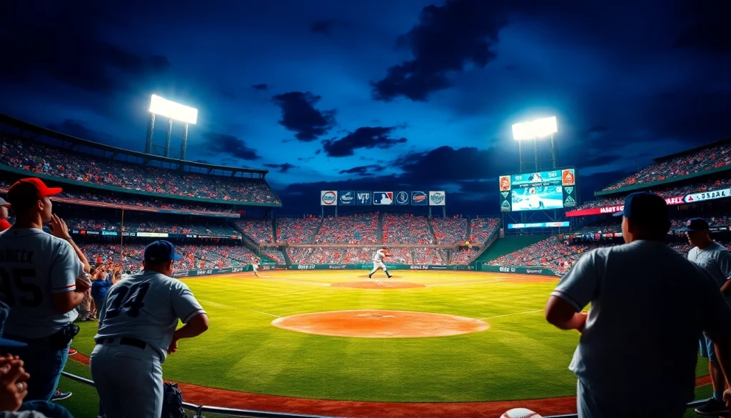 mlb중계를 즐기는 관중들이 가득 찬 야구 경기장 풍경