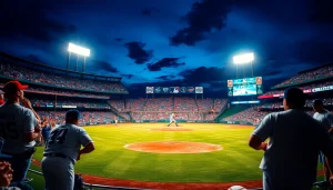 mlb중계를 즐기는 관중들이 가득 찬 야구 경기장 풍경