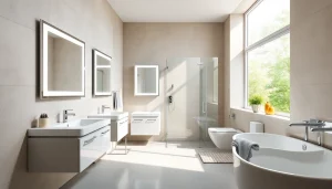 Admirez l’éclairage LED moderne des produits sirhona fr dans cette salle de bain élégante.