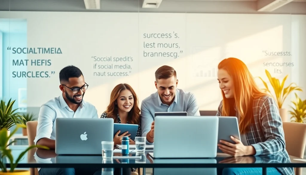 Team collaborating on strategies using facebook smm panel data analytics in a bright office.