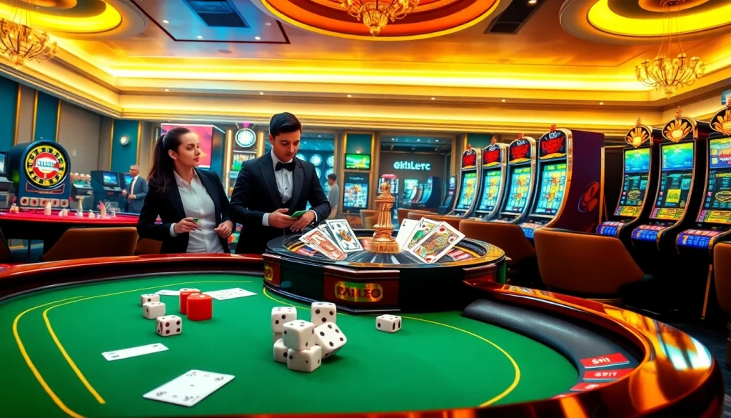Dynamic casino scene emphasizing ink vao 12bet with roulette and poker gameplay.