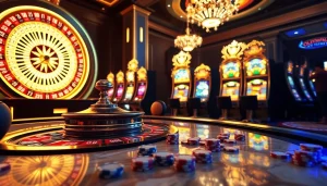 Enjoying a thrilling game of Olympus 1000 at a vibrant casino with golden highlights.