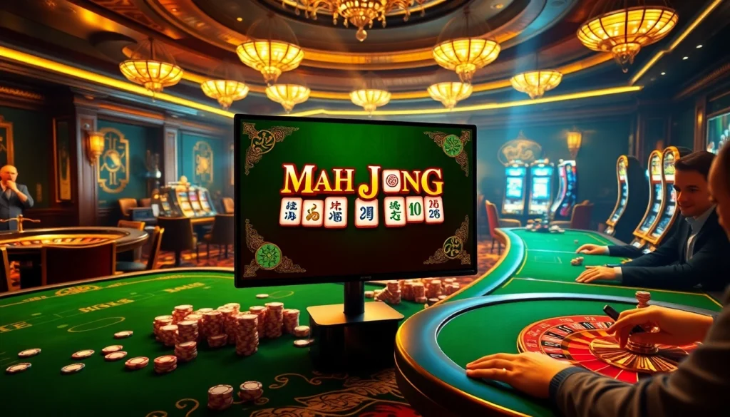 Rasakan sensasi demo slot Mahjong dalam suasana kasino yang elegan dengan permainan yang berwarna-warni dan pemain yang antusias.