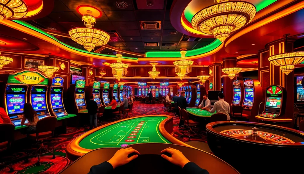 THABET casino features players enjoying poker and slot machines in a vibrant atmosphere