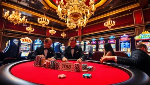 Players engage with TT88 poker chips in a luxurious casino setting filled with excitement.
