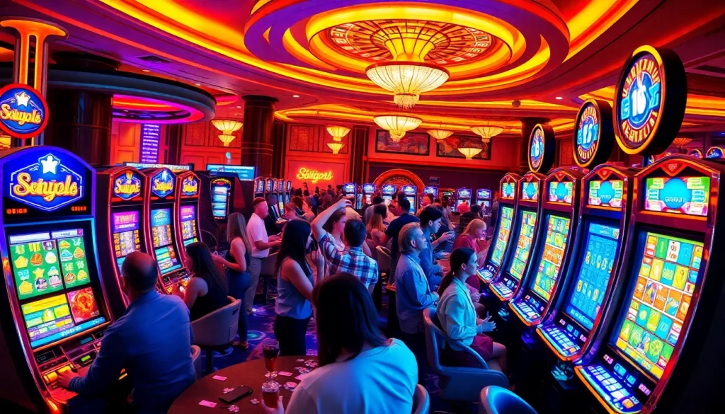 Pemain menikmati sensasi slot Depo 5k di lingkungan kasino yang hidup.