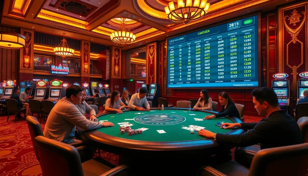 daga trực tiếp live betting scene featuring a luxurious casino atmosphere with poker tables and vibrant odds displays