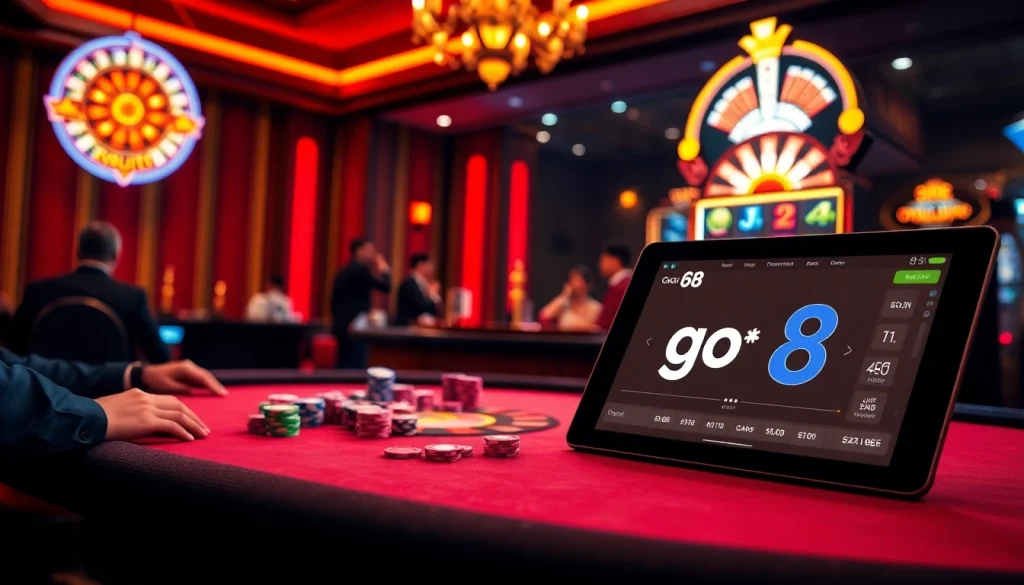 Experience the excitement of go 88 at a luxurious casino table with vibrant poker chips.