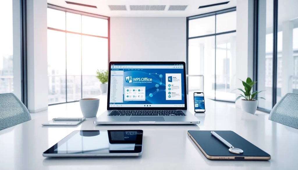现代设备上的 WPS Office 界面，在明亮的办公室环境中提升生产力与创新。
