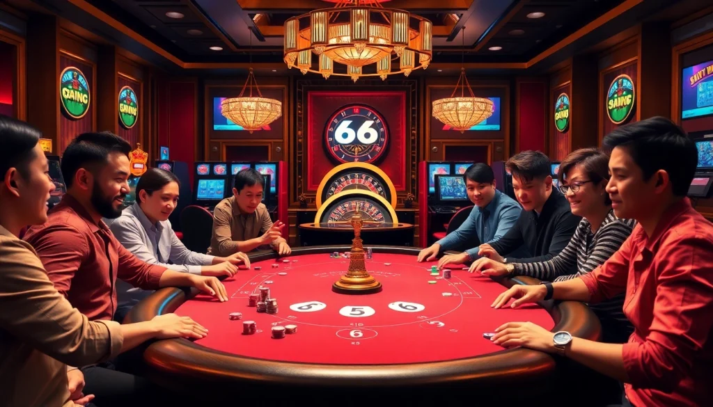 Số Đỏ 66 poker players engaging in an exciting casino game with vibrant chips.