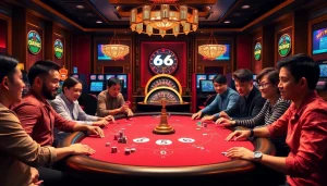 Số Đỏ 66 poker players engaging in an exciting casino game with vibrant chips.