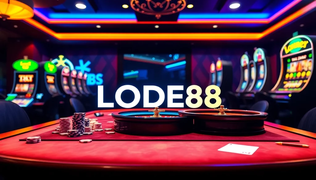 Players enjoying exciting games at LODE88 online casino with chips and roulette.