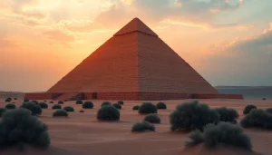 A majestic view of ancient pyramids in the sunset, capturing the essence of piraminds.