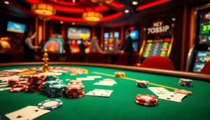 Engage in thrilling casino action at 789P with vibrant poker tables and spinning roulette wheels.