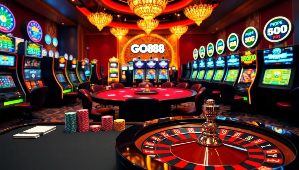 Experience the excitement of GO88 at a vibrant casino table with dynamic game elements.