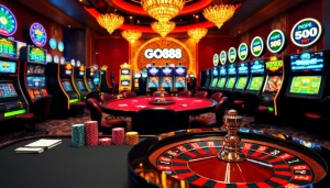 Experience the excitement of GO88 at a vibrant casino table with dynamic game elements.