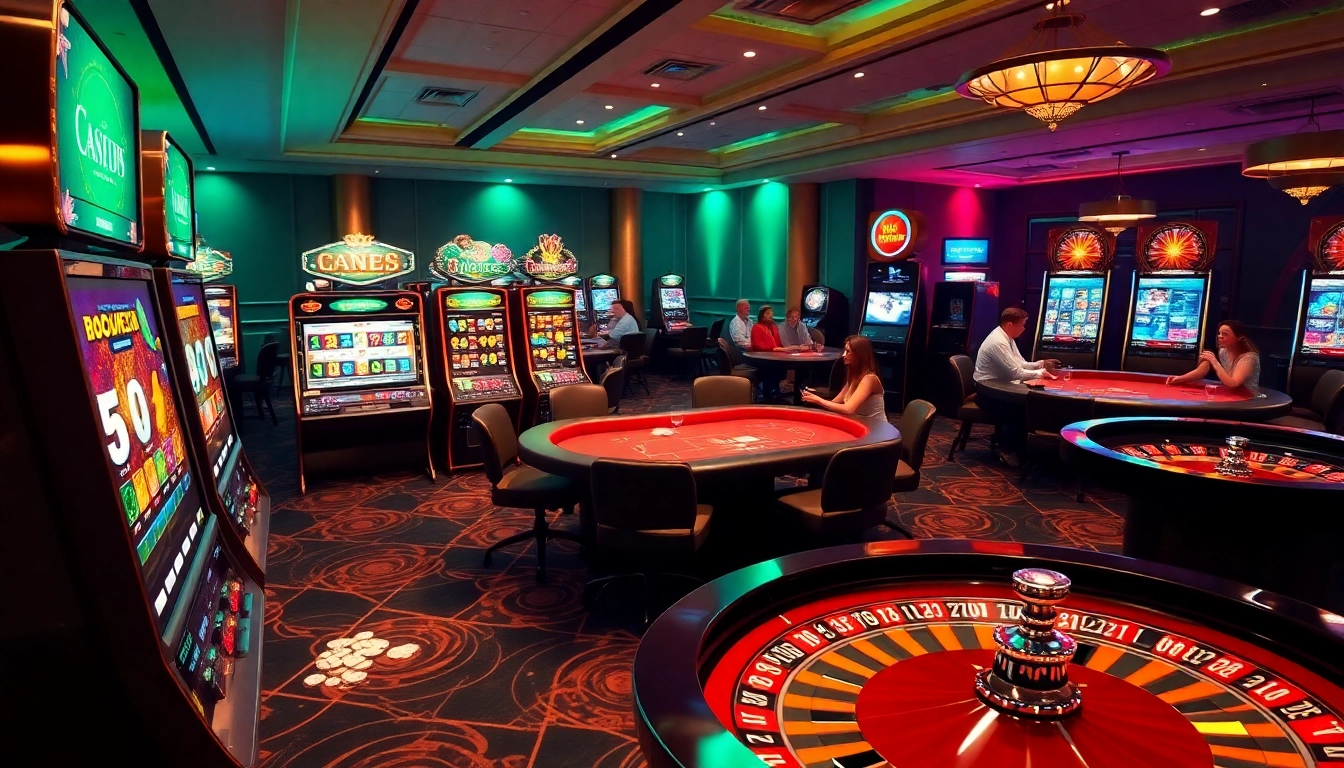 Engaging players enjoying an onicplay casino experience with vibrant slot machines and roulette.
