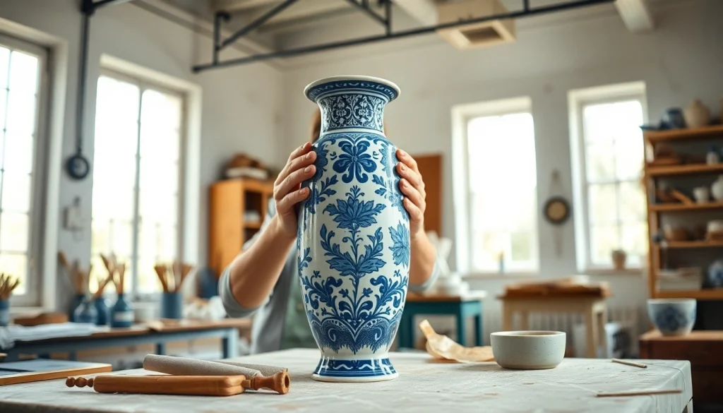 Maak een prachtig delfts blauwe stof kunstwerk met unieke patronen.