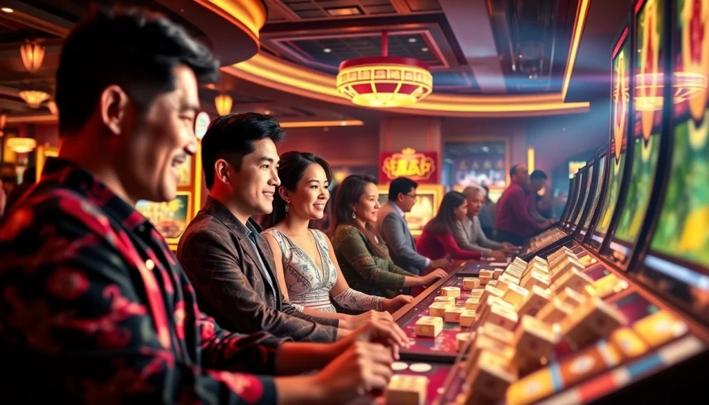 Engage in the thrilling mahjong slot demo within a vibrant casino atmosphere.