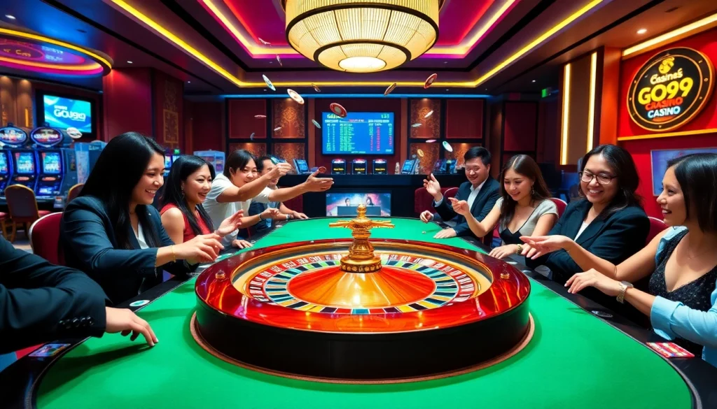 Players enjoying a thrilling game at the luxurious GO99 casino roulette table.