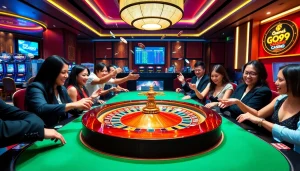 Players enjoying a thrilling game at the luxurious GO99 casino roulette table.